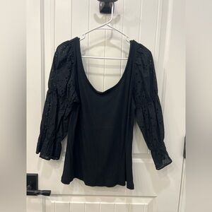 Who What Wear Black Blouse with Puff Sleeves